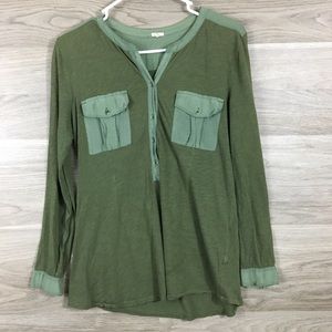 J. Crew Army Green V Neck Top Women's Medium